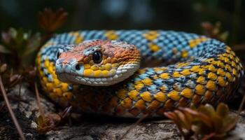 amarillo víbora cerca arriba, peligroso y agresivo generado por ai foto