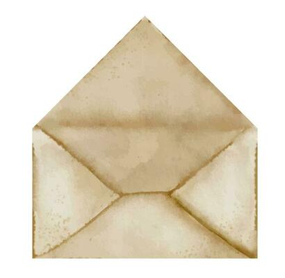 Open Envelope for Letter. Hand drawn watercolor illustration of old retro message on white isolated background. Drawing of vintage mail for greeting cards or invitations. Antique correspondence