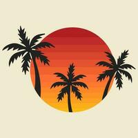 verano playa, palma árbol, retro, silueta logo vector ilustración