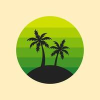 verano playa, palma árbol, retro, silueta logo vector ilustración