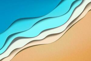 Paper art summer beach wave tides in 3d illustration vector