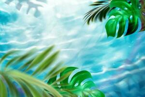 Summer tropical leaves and swimming pool background in 3d illustration vector