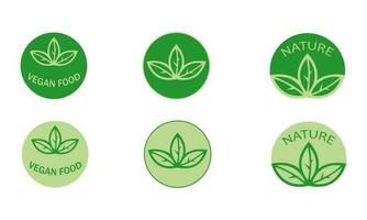 Set flat vegan icon on white background. Bio, Ecology, Organic logos and badges, label, tag. Vector illustration design