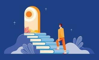 Man Climbing Book Stairs vector