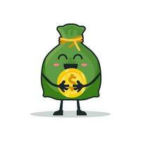 cute mascot cartoon character money bag with concept business. vector illustration