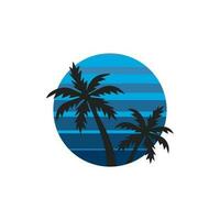 sunsets, beach and palm tree. style 80s, and 90s. Abstract background with a sunny gradient. Silhouettes of palm trees. Vector design template for logo, badges. Isolated white background.