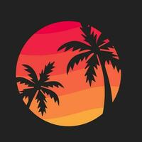 verano playa, palma árbol, retro, silueta logo vector ilustración