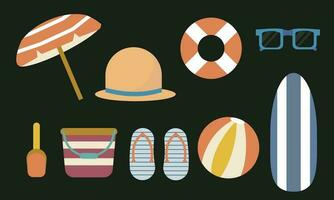 Set of summer and beach objects. Illustration of stylized items. vector