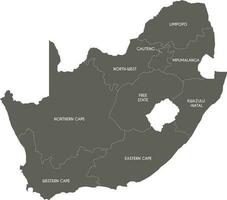 Vector map of South Africa with provinces and administrative divisions. Editable and clearly labeled layers.