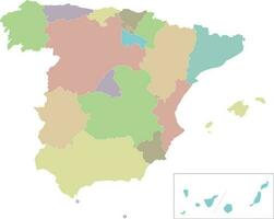 Vector blank map of Spain with regions and territories and administrative divisions. Editable and clearly labeled layers.