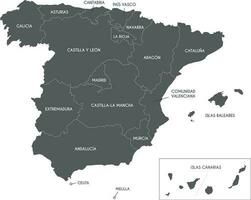 Vector map of Spain with regions and territories and administrative divisions. Editable and clearly labeled layers.