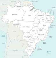 Vector map of Brazil with states and administrative divisions, and neighbouring countries and territories. Editable and clearly labeled layers.