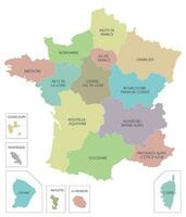 Vector map of France with regions and territories and administrative divisions. Editable and clearly labeled layers.