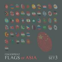 Set of 51 fingerprints colored with the national flags of the countries of Asia. Icon set Vector Illustration.