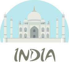 viaje India insignia. taj mahal vector ilustración con blanco y azul antecedentes y texto India.