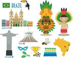 Brasil plano icono conjunto viaje y turismo concepto. vector ilustración