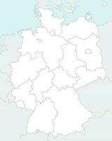 Vector blank map of Germany with federated states or regions and administrative divisions, and neighbouring countries. Editable and clearly labeled layers.