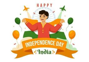 Happy Independence Day India Vector Illustration on 15 August with Indian Flag in Flat Cartoon Hand Drawn Celebration Background Templates