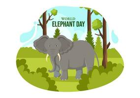 World Elephant Day Vector Illustration on 12 August with Elephants Animals for Salvation Efforts and Conservation in Cartoon Hand Drawn Templates