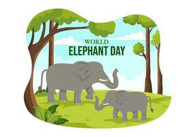 World Elephant Day Vector Illustration on 12 August with Elephants Animals for Salvation Efforts and Conservation in Cartoon Hand Drawn Templates
