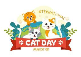 International Cat Day Vector Illustration on August 8 with Cats Animals Love Celebration in Flat Cartoon Hand Drawn Background Templates