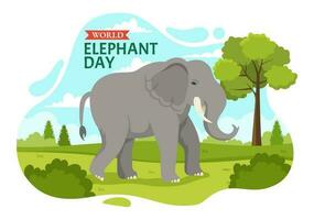 World Elephant Day Vector Illustration on 12 August with Elephants Animals for Salvation Efforts and Conservation in Cartoon Hand Drawn Templates