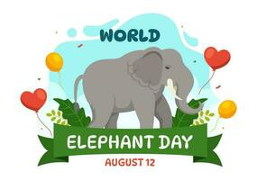 World Elephant Day Vector Illustration on 12 August with Elephants Animals for Salvation Efforts and Conservation in Cartoon Hand Drawn Templates