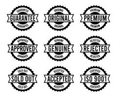 Stamp design set - premium quality, guaranteed, approved, sold out, postponed, confirmed, genuine, original. vector