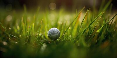 ai generado. ai generativo. golf pelota en verde césped. gráfico Arte foto