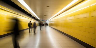 ai generado. ai generativo. movimiento difuminar cantó personas a metro aeropuerto caminando. gráfico Arte ilustración generado. ai generativo. movimiento difuminar cantó personas a metro aeropuerto caminando. foto