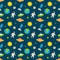 cute astronaut space seamless pattern. vector outer space illustration. seamless pattern with cartoon space rockets, planets, stars and sun.