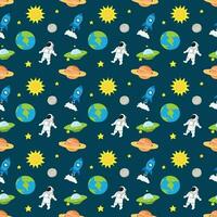 cute astronaut space seamless pattern. vector outer space illustration. seamless pattern with cartoon space rockets, planets, stars and sun.