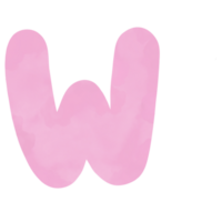 Letter W pink watercolor pattern, Hand drawn. png