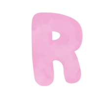 Letter R pink watercolor pattern, Hand drawn. png