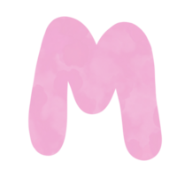 Letter M pink watercolor pattern, Hand drawn. png