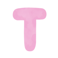 Letter T pink watercolor pattern, Hand drawn. png