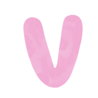 Letter V pink watercolor pattern, Hand drawn. png