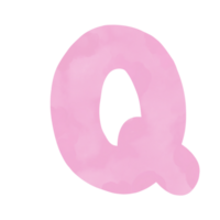 Letter Q pink watercolor pattern, Hand drawn. png