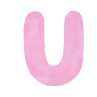 Letter U pink watercolor pattern, Hand drawn. png