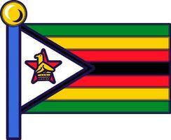 Zimbabwe republic nation flag on flagpole vector