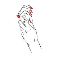 Long red nails two hand drawn gesture sketch vector illustration line art