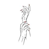 Long red nails two hand drawn gesture sketch vector illustration line art
