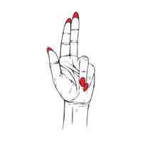 Long red nails hand drawn gesture sketch vector illustration line art