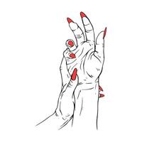 Long red nails two hand drawn gesture sketch vector illustration line art