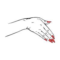 Long red nails hand drawn gesture sketch vector illustration line art