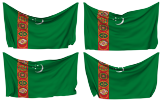 turkmenistan vastgemaakt vlag van hoeken, geïsoleerd met verschillend golvend variaties, 3d renderen png