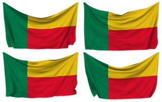 Benin Pinned Flag from Corners, Isolated with Different Waving Variations, 3D Rendering png