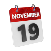 novembre 19 Date 3d icône isolé, brillant et brillant 3d le rendu, mois Date journée nom, calendrier, histoire png