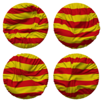 catalunha, senyera bandeira dentro volta forma isolado com quatro diferente acenando estilo, colisão textura, 3d Renderização png