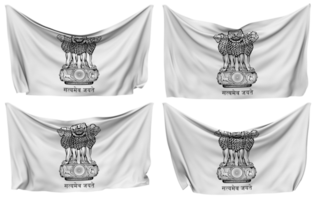 India Emblem Pinned Flag from Corners, Isolated with Different Waving Variations, 3D Rendering png